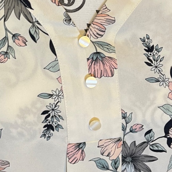 Van Heusen -- cream blouse with red and many other color flowers, Vneck, size XL - Picture 6 of 7